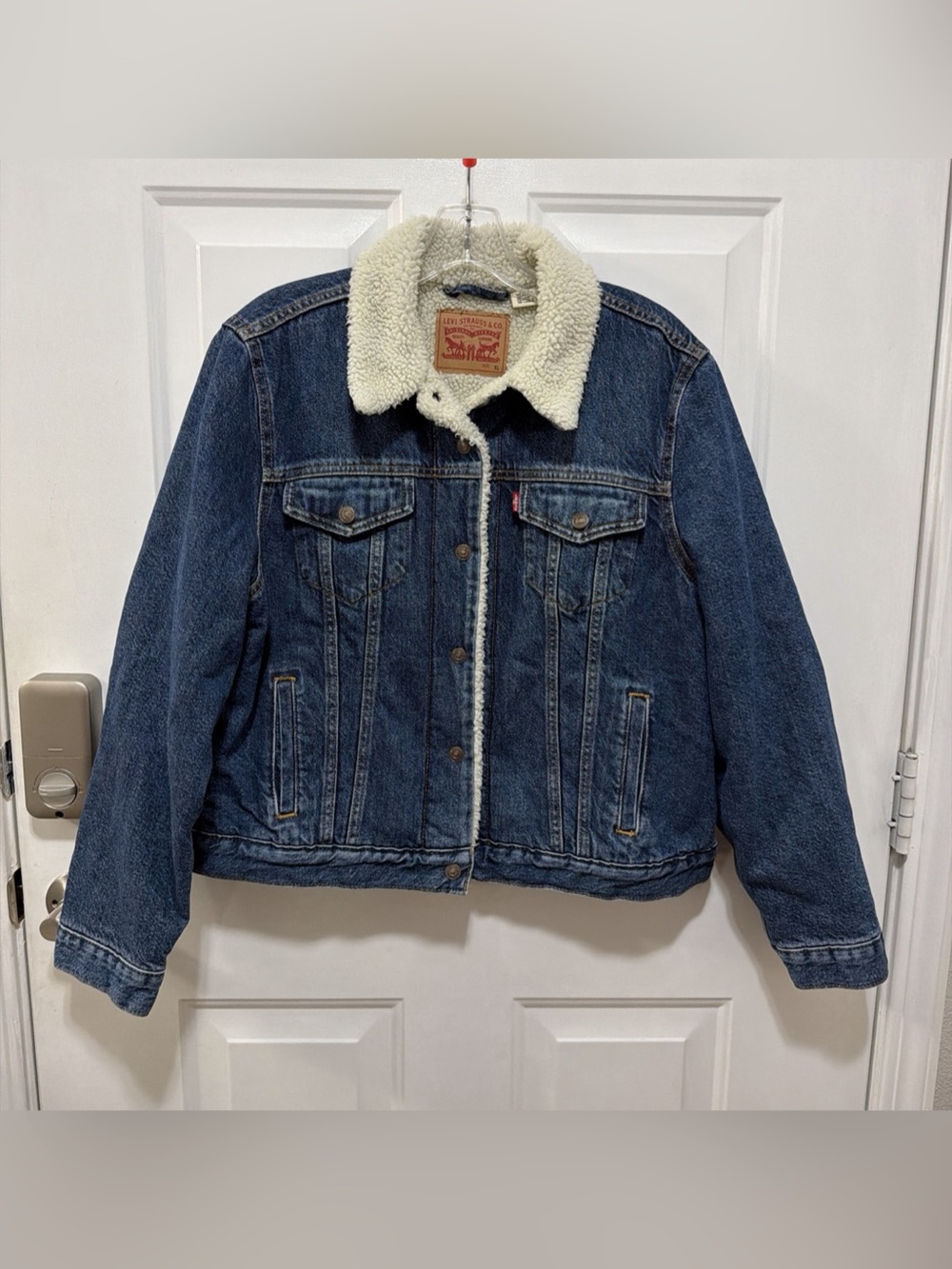 Levi's Sherpa Trucker Jacket Sherpa Denim Jacket Blue & White Size XL